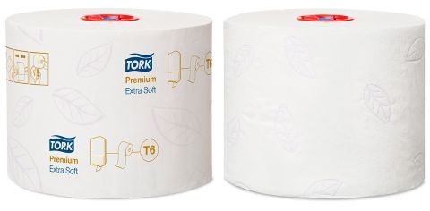 127510 Tork T6 Premium Туалетная бумага Mid-size в миди-рулонах ультрамягкая, белая, трехслойная, 27 рулонов по 70 метров