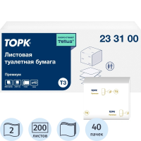 Бумага туалетная листовая Торк (Tork) Премиум Т3 2-слойная белая 40 пачек по 200 листов (233100)